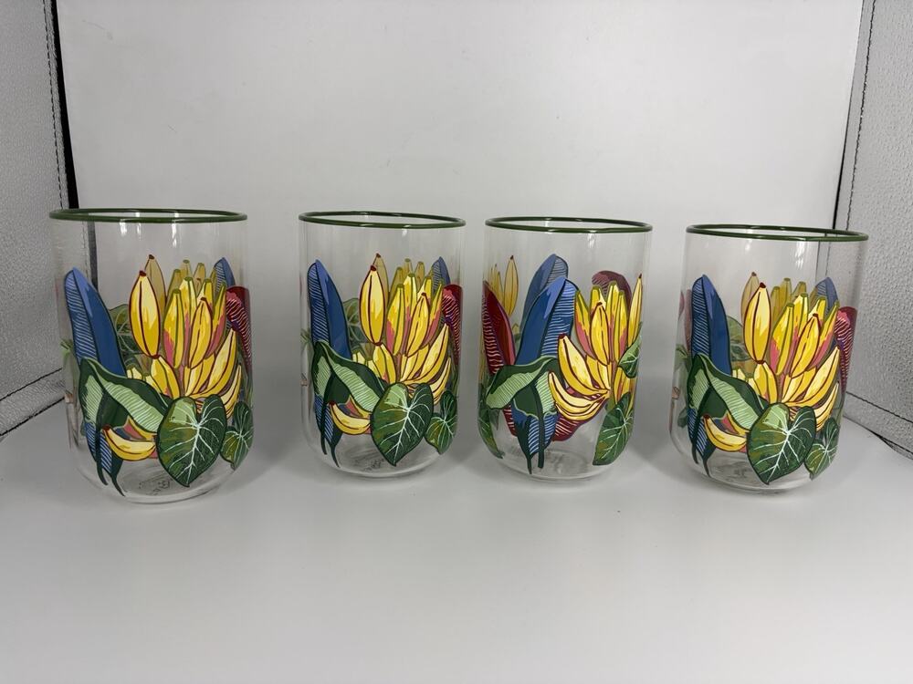 Anthropologie Farm Rio Juice Glass Set Of 4 Banana Leaf